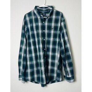 Chaps Plaid Flannel Shirt‎ Men's XXL Green Long Sleeve Easy Care White Dad Barn